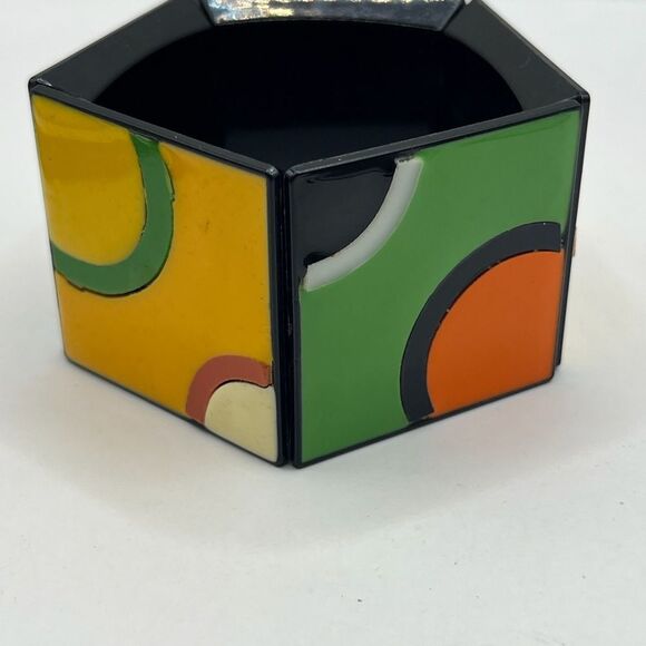 Colorful Geometric Lucite Bracelet and Orange Bead pierced earrings. - Picture 5 of 11